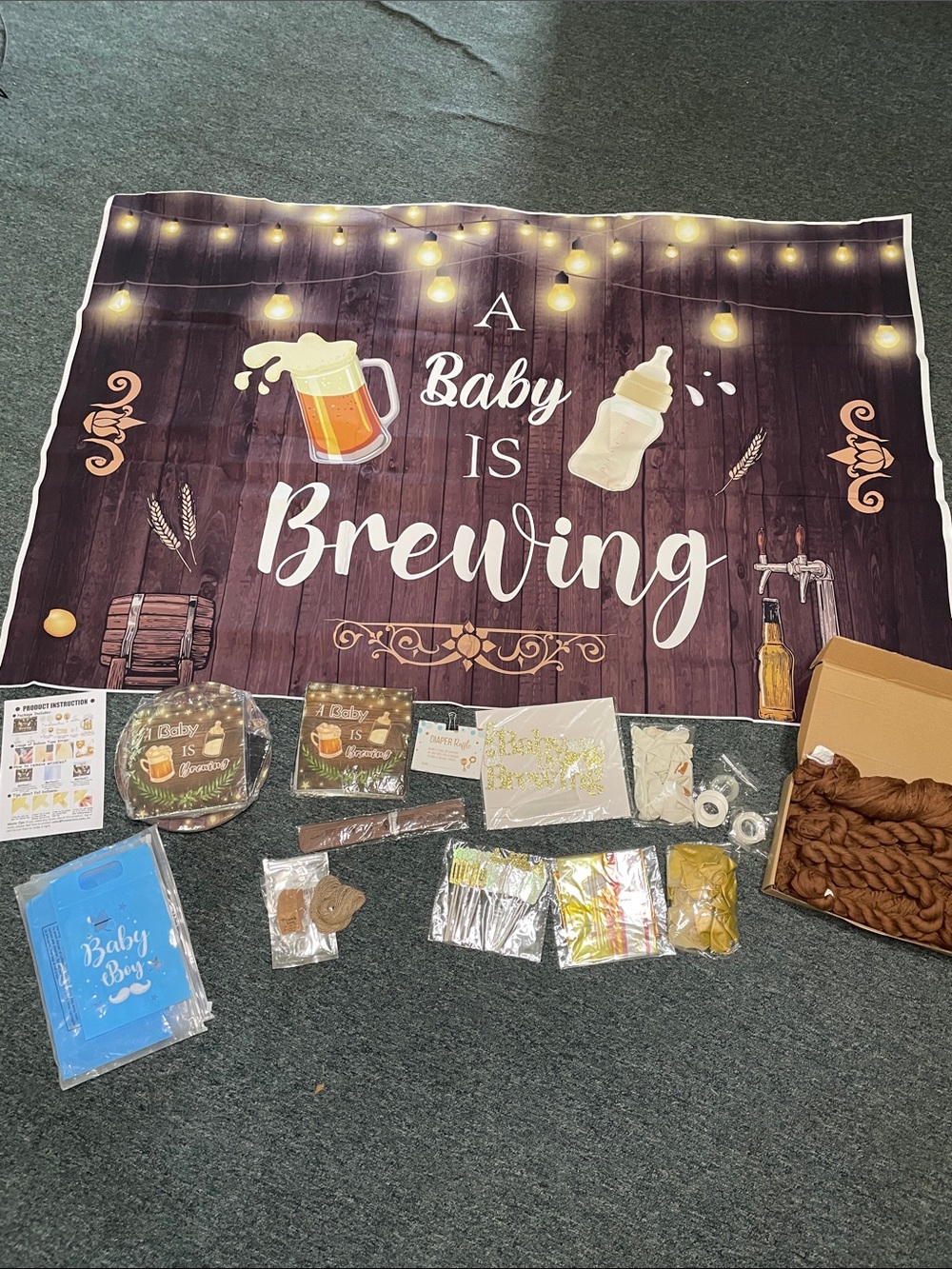 Baby shower kit  245 PC bundle Boy Baby is Brewing